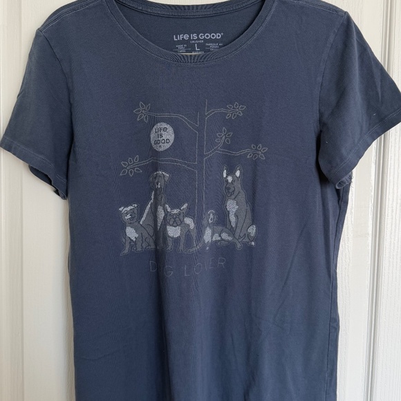 Life is Good Blue Gray Crusher T-Shirt Large Women's Dog Lover Graphic Tee - Picture 2 of 4